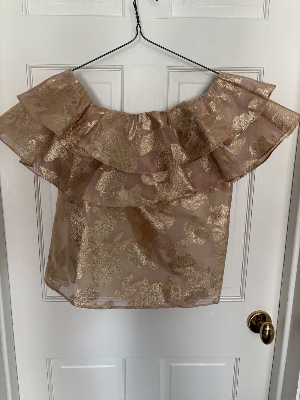 Lilly Pulitzer Gold Metallic Off-Shoulder Ruffle Top